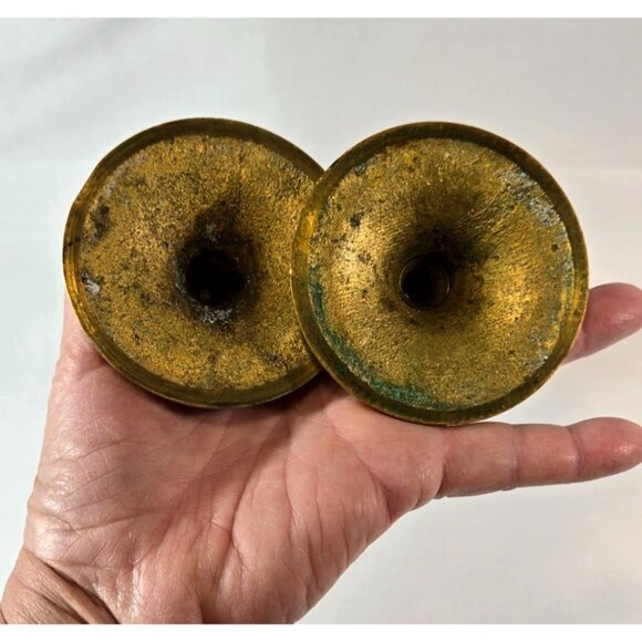 Solid Brass Candlestick Set 8.5" Tall Vintage Art Deco Style for Tapered Candles - Picture 8 of 12